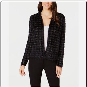 Alfani Black and Gold Fuzzy Open Front Sweater SZ M